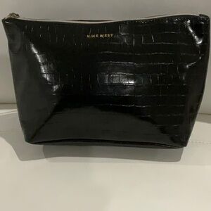 NWT Nine West Black Croc-Embossed Cosmetic Bag With Toiletry Bottle